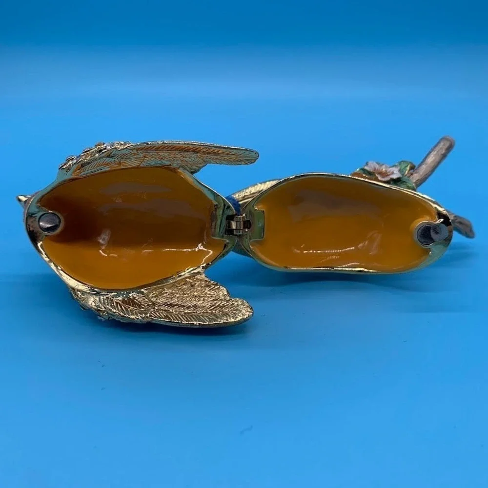 Vintage‎ Bluebird Enamel Hinged Collectible Jewelry Trinket Box